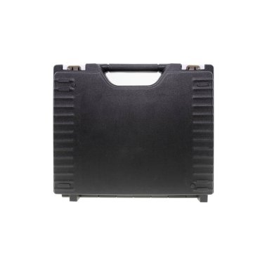 izole beyaz zemin üzerine siyah plastik kasa