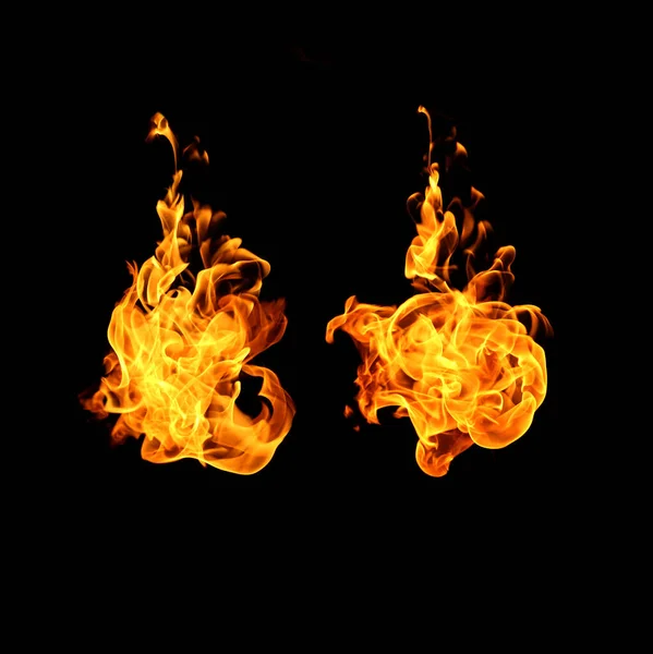 Fire Flames Collection Isolated Black Background — Stock Photo, Image