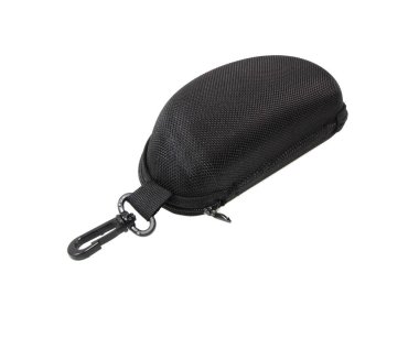 Beyaz arka planda izole edilmiş fermuarlı siyah küçük cep.