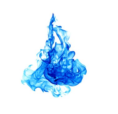 Beyaz arkaplanda mavi alevler izole edildi