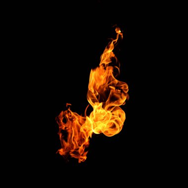 Yangın alevleri koleksiyonu siyah arkaplanda izole edildi