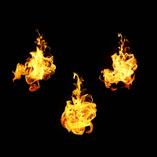 Fire Flames Collection Isolated Black Background — Stock Photo, Image