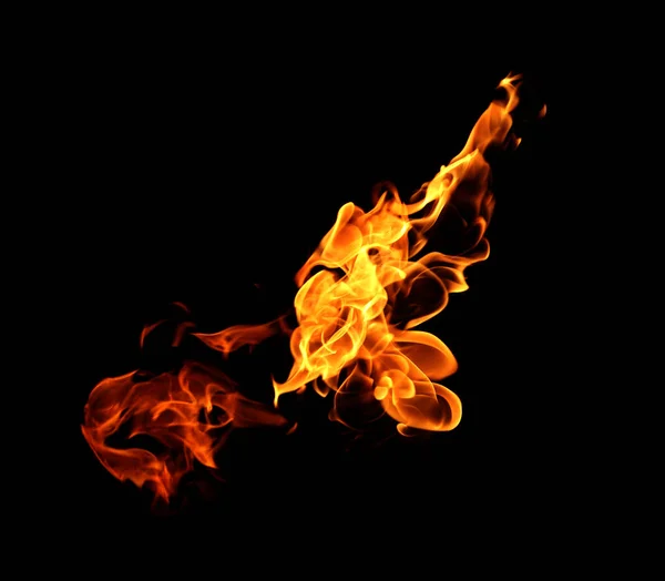 Feuerflammen Sammeln Sich Isoliert Auf Schwarzem Hintergrund — Stockfoto