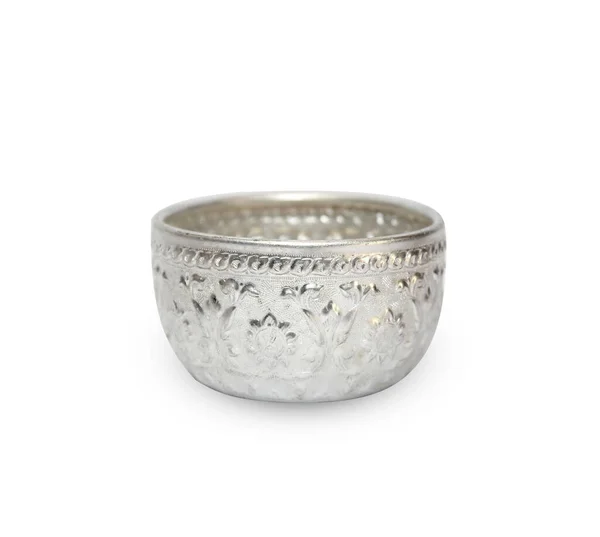 白色背景的泰国银碗手工艺品 — 图库照片