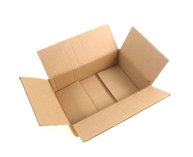 Açık, kapaklı karton kutu izole beyaz arka plan üzerinde