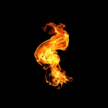 Yangın alevleri koleksiyonu siyah arkaplanda izole edildi