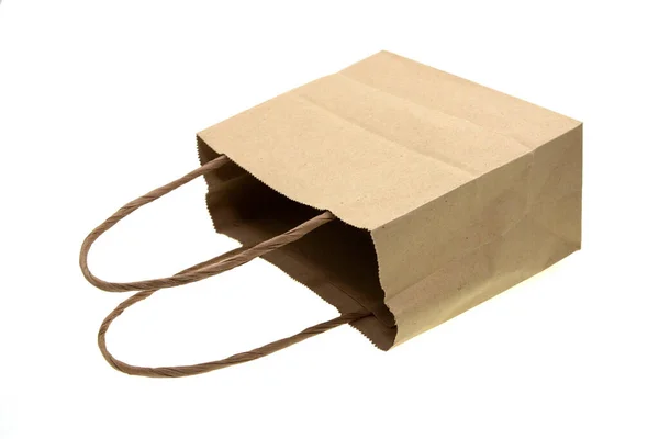 Empty Craft Paper Bag Isolated White — Stock Photo, Image