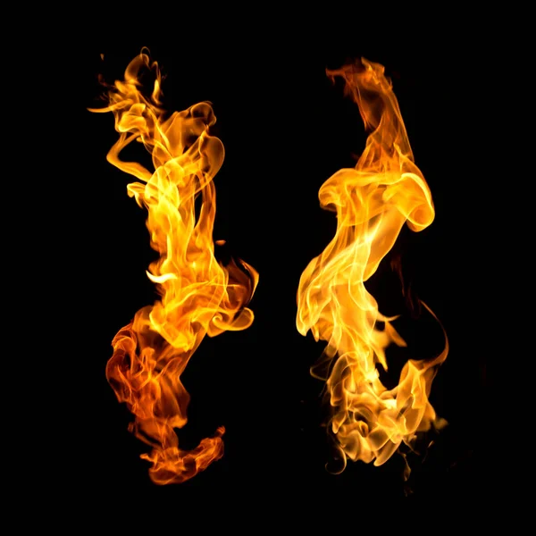 Fire Flames Collection Isolated Black Background — Stock Photo, Image