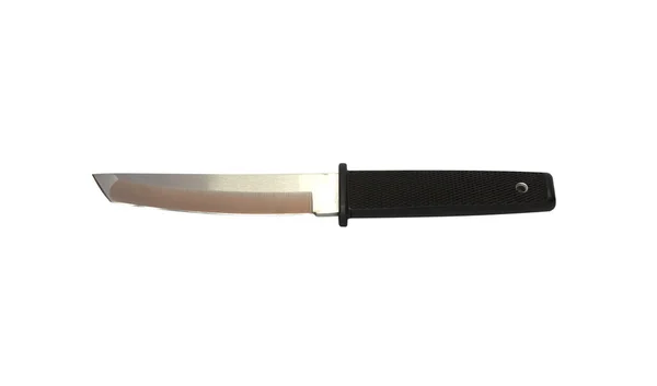 Coltello Con Manico Nero Isolato Sfondo Bianco — Foto Stock