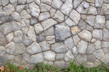 Taş duvarlar ve yeşil çimen çiçekleri