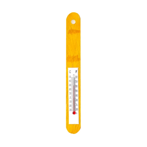 Termometr Drewniany Białym Tle — Zdjęcie stockowe