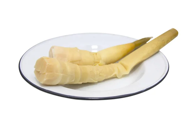 Bamboo Shoots Plate Isolated White Background Clipping Path — ストック写真