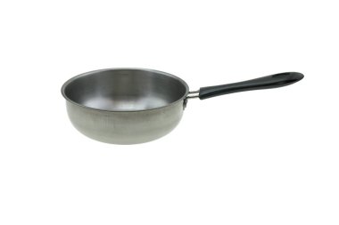 Paslanmaz çelik kap beyaz arkaplanda izole edilmiş.