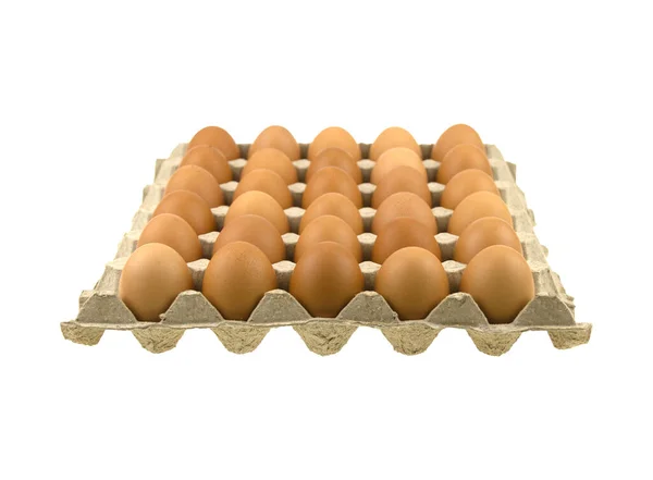 Telur Ayam Segar Dalam Paket Kardus Pada Latar Belakang Putih — Stok Foto