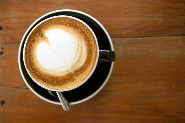 Heiße Kaffeetasse Top Ansicht Auf Holztischhintergrund — Stockfoto