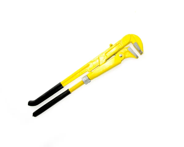Yellow Pipe Wrench Isolated White Background — Fotografia de Stock
