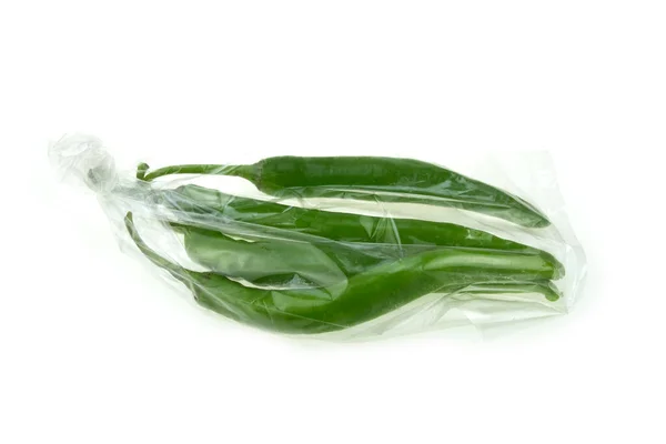 Fresh Chili Plastic Bag White Background — Stock Photo, Image