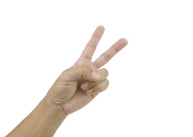 Close up male hand holding something isolated on white background with clipping path.