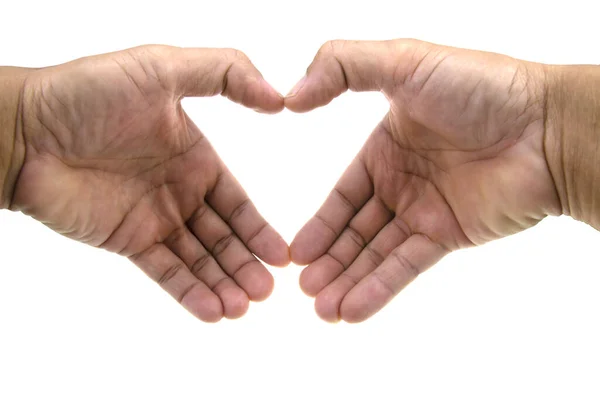 Male Hands Form Heart Isolated White Background — стоковое фото