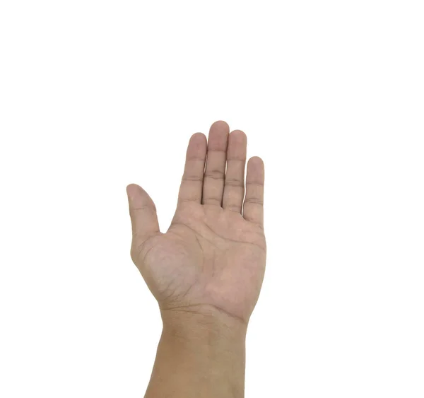 Mann Hält Hand Isoliert Auf Weißem Hintergrund — Stockfoto