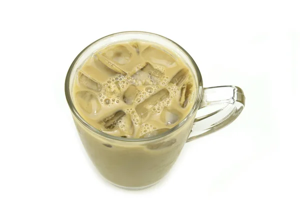 Iced Coffee Caffe Latte Glass White Background — Zdjęcie stockowe