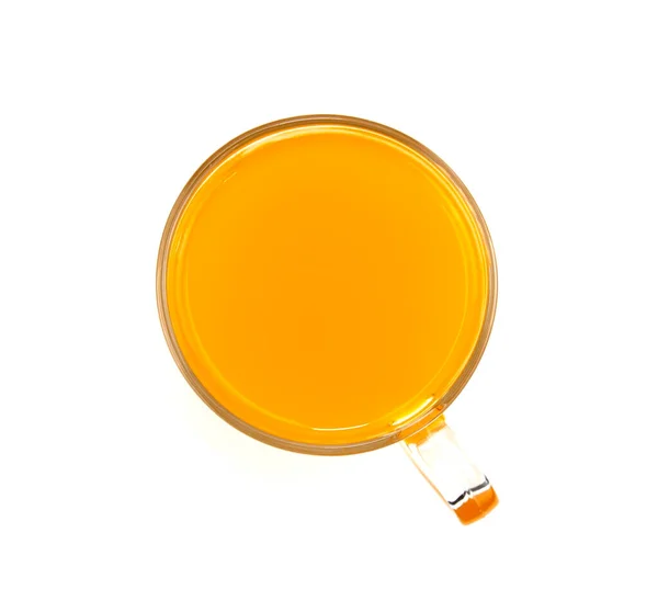 Felülnézet Narancslé Üveg Elszigetelt Fehér Háttér — Stock Fotó