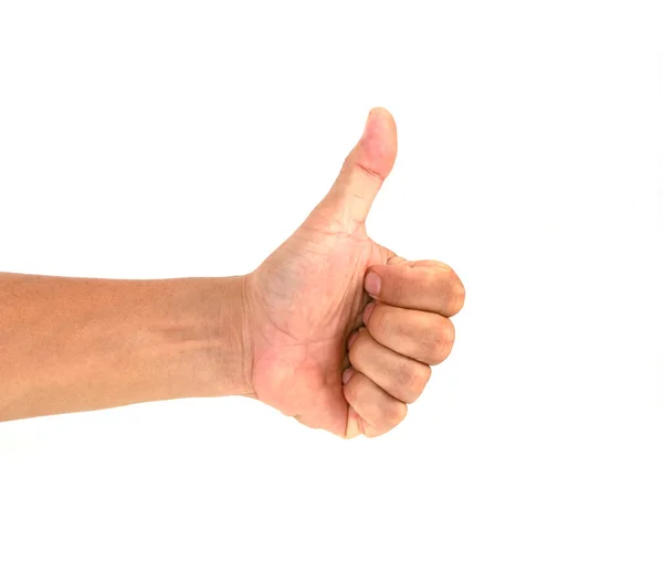 Male Hand Holding Thumbs Isolated White Background — Stockfoto