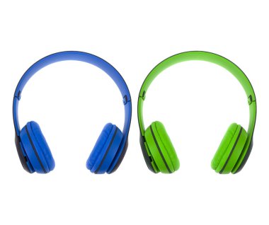 Beyaz arka planda iki kablosuz kulaklık..