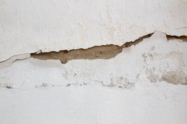 Arka plan olarak eski beyaz yüzey ile kaplı çatlamış beton duvar