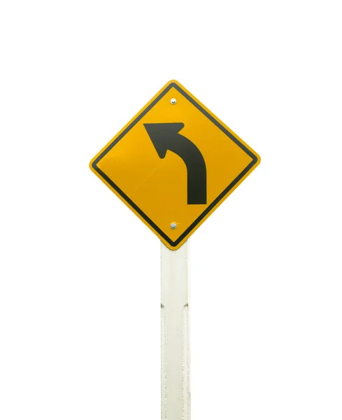 Warning Sign Left Curve Means Way Ahead Left Curve — Stockfoto