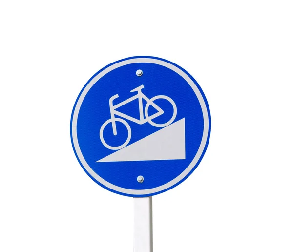 自転車や丘のアイコンで交通標識に警告します 急な降下に注意してください — ストック写真