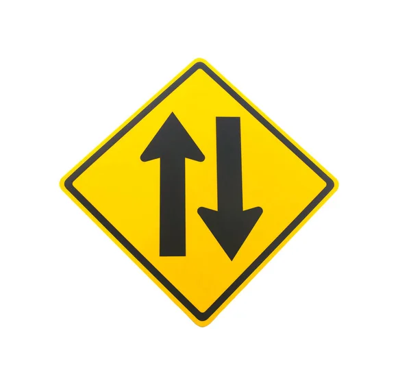 白色背景下的双向交通标志 — 图库照片