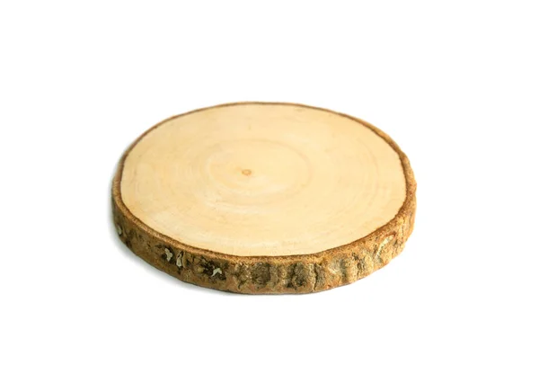 Mała Okrągła Deska Cięcia Drewna Izolowana Białym Tle — Zdjęcie stockowe