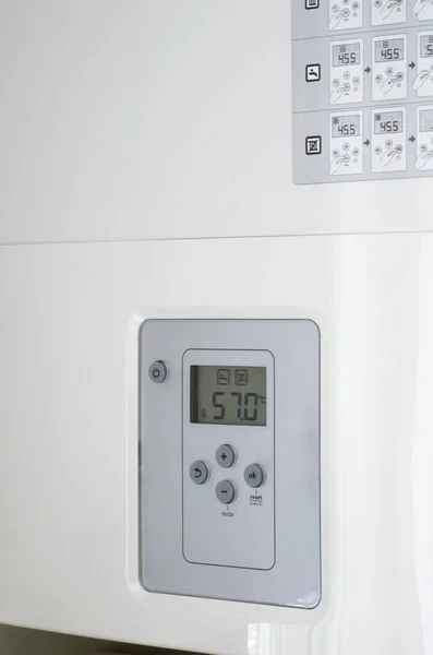 Electronic panel of a white electric water heater. — Stock Photo, Image