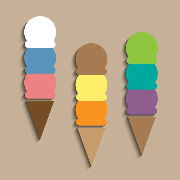 Crèmes glacées aux cônes de gaufres — Image vectorielle