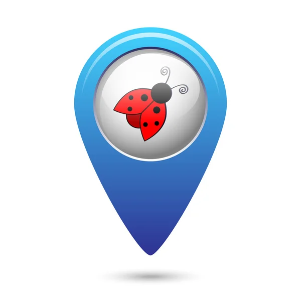 Map pointer with ladybug icon — Stock Vector