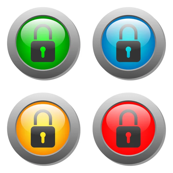 Closed lock icon on glass button set — Stock Vector