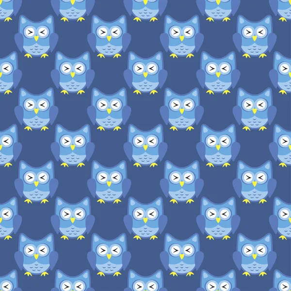 Owl stylized art seemless pattern blue colors — Stock Vector