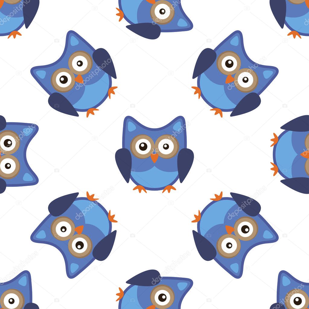 Owl stylized art seemless pattern blue colors