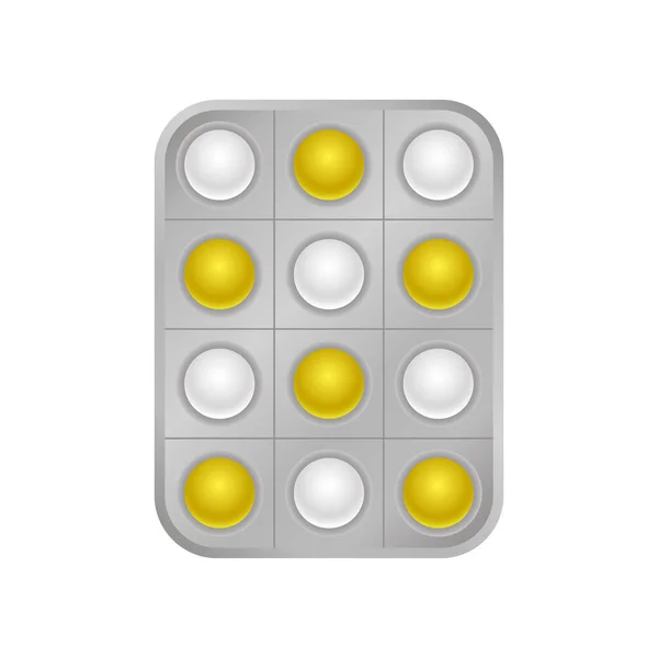 Virus witte gele pil tablet medische hulp icoon — Stockvector