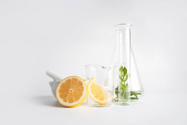 laboratory research alternative herb medicine organic on white