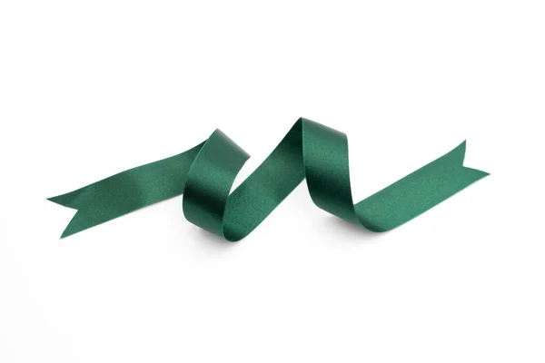 Green Bow Ribbon Satin Texture White Background — Stock Photo, Image