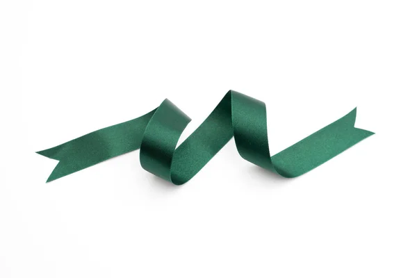 Green Bow Ribbon Satin Texture White Background Fotos de stock