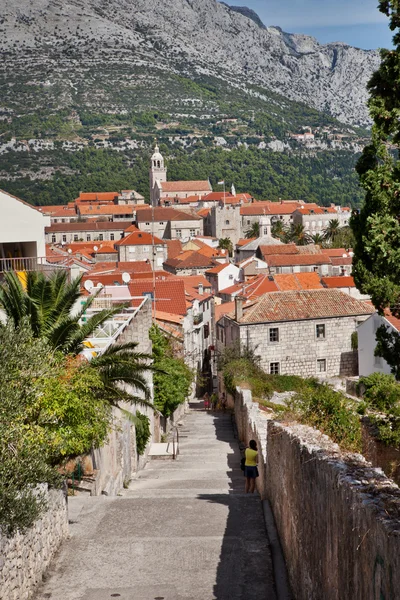 Chorvatsko - pohled na město Korčula Stock Obrázky