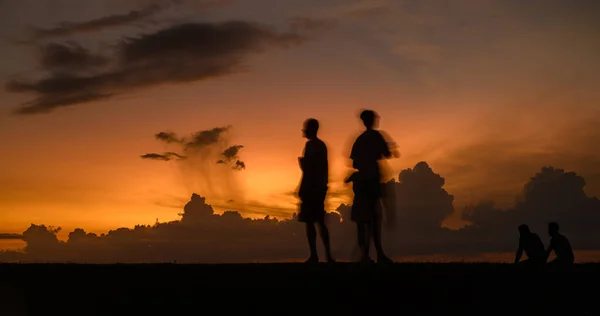 Silhouetted People Movements Evening Beautiful Sunset Sky — Stock Photo, Image