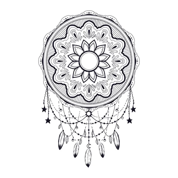 Boho Dream Catcher Vector Art Sonho Catcher Estilo Boho Vetor — Vetor de Stock