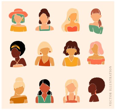 Girls faces with haircut design set. Trendy collection .Vector illustration of modern avatar female charecters.