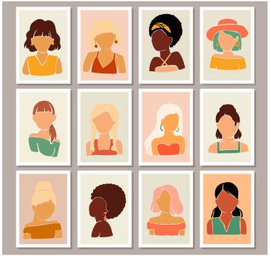 Girls faces with haircut design set. Trendy cards collection .Vector illustration of modern avatar female charecters.