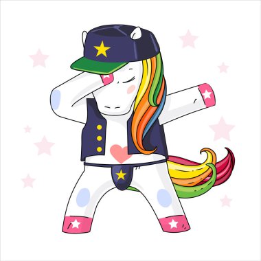 Dabbing unicorn vector illustration. Design character of dancing unicorn. unicorn vector illustration. Design character of dancing unicorn. Vector illustration