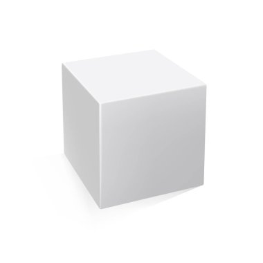 Beyaz arkaplanda 3 boyutlu beyaz küp izole edilmiş. Kare vektör şablonu. Gerçekçi ambalaj tasarımı.